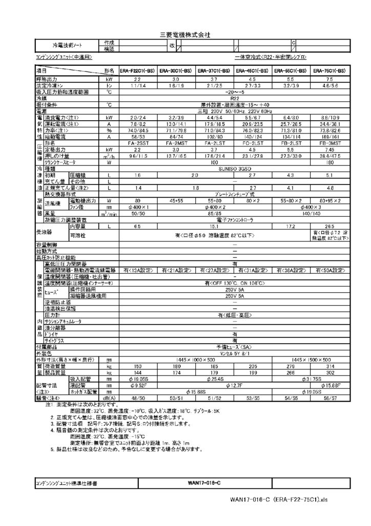 １体空冷式冷凍機（三菱電機・ERA-30C1【3.0kw・R-22・1996－03】） | ミツワ温調株式会社